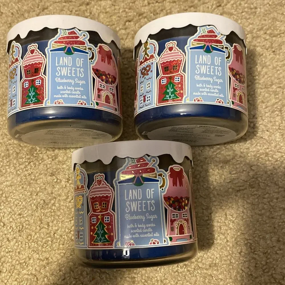 bath and body works land of sweets‎ blueberry sugar candles set of 3
